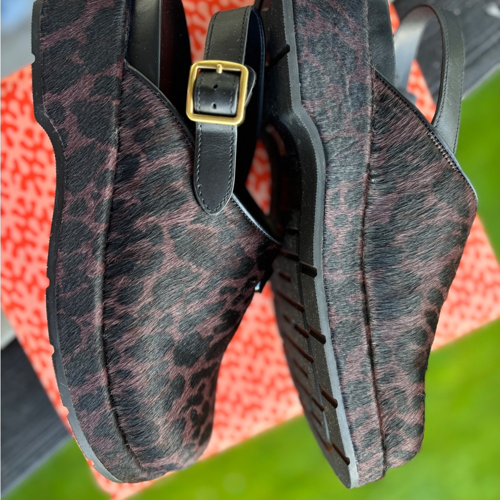 Coach Leopard Print Fur Clogs in Brown and Black - Picture 2 of 7